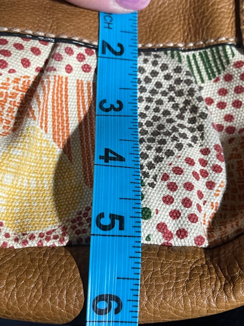 Fossil Tan Crossbody Bag with Colorful Patchwork Panel - Picture 9 of 12